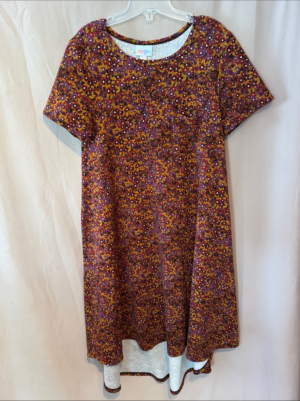 LuLaRoe Floral Carly Dress in Burgundy, Mustard & Purple